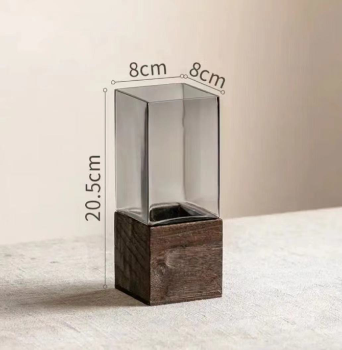 Rectangular Glass & Wood Vase
