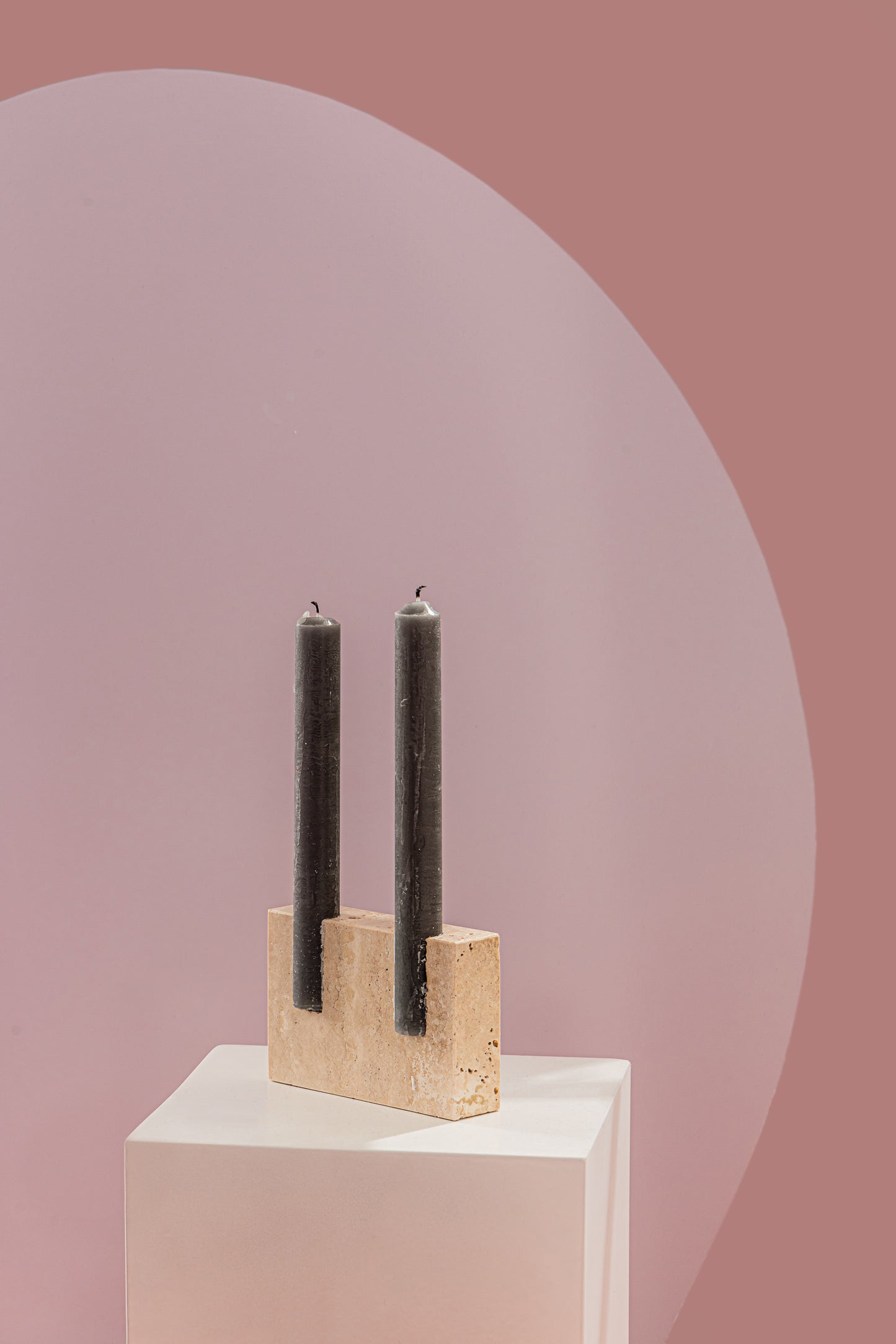 Open Faced Travertine Candle Holder